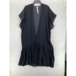 Aerie Kimono Dress Womens One Size Black Ruffle Hem Open Front Sheer Coverup NWT